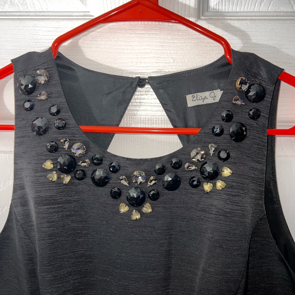 Eliza J Missy Black & Blue Fit & Flare Bedazzled Sleeveless Mini Dress Sz 8 NEW - Picture 4 of 6